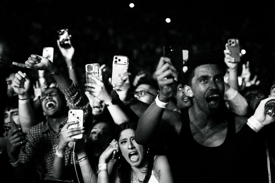 Concert crowd, black and white
